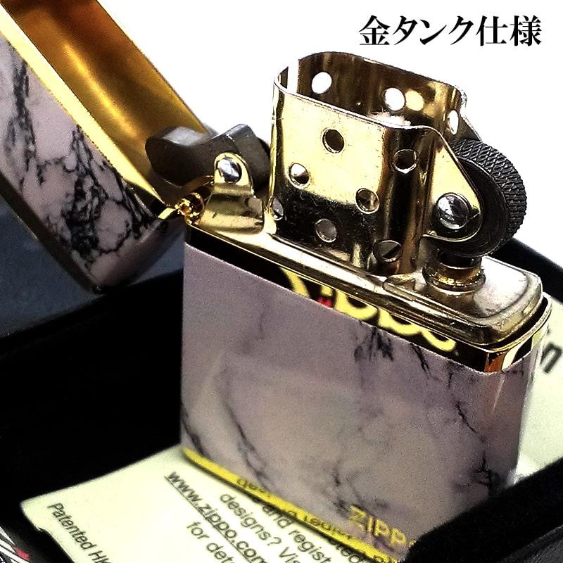 ZIPPO ライター ロゴ ジッポー ゴールド ホワイト 金タンク 4面加工 大理石 Marble Logo かっこいい おしゃれ メンズ ギフト プレゼント