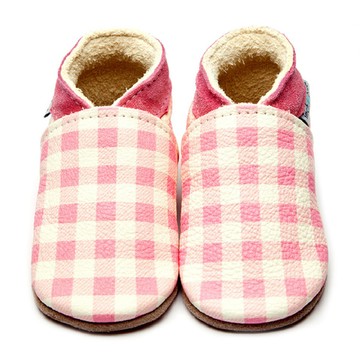 英國Inch Blue - 真皮手工寶寶鞋-粉紅格格