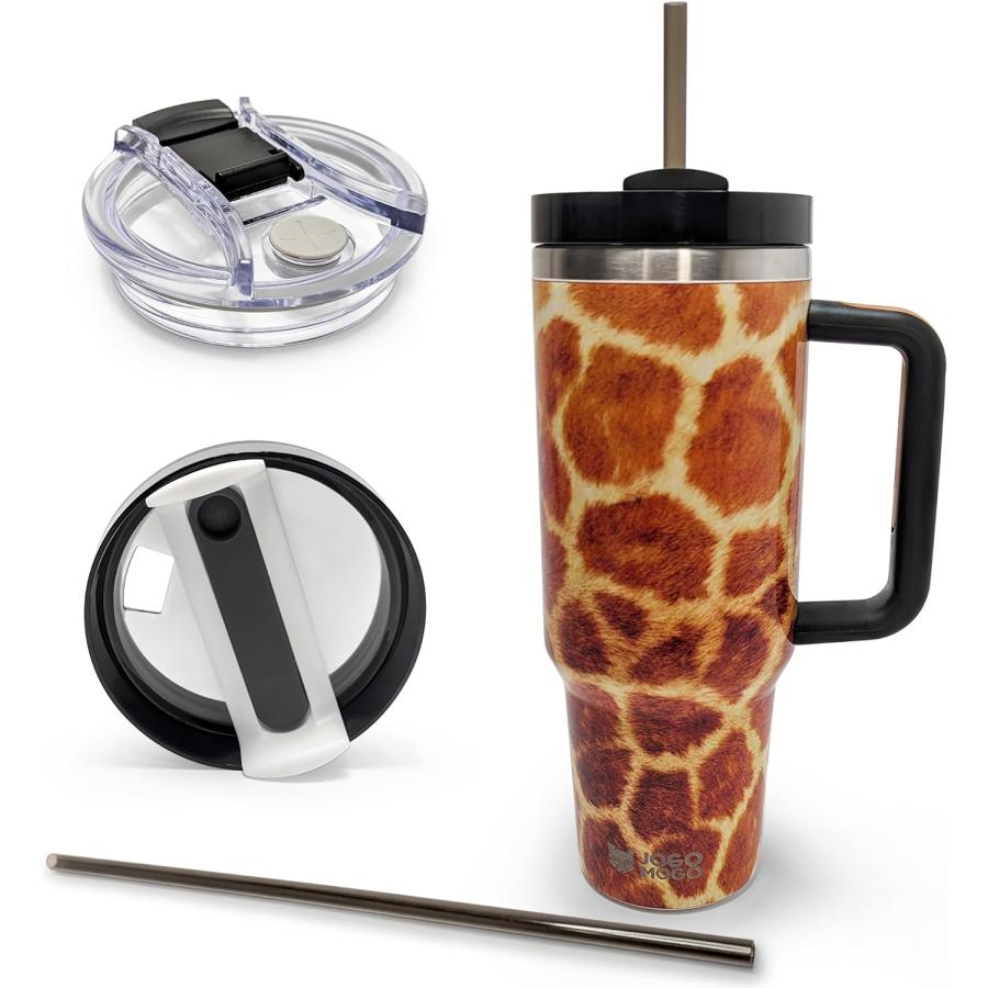 Simply Modern 40 oz Tumbler with Simple Handle and Straw Giraffe   Rambler Insulated Cup   Iced Coffee Stainless Steel Travel Mug   40oz Animal Pri