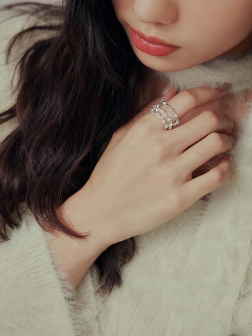 時髦多層髮絲紋開口戒指