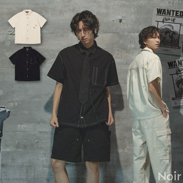 【NOIR】短袖襯衫 男裝襯衫 純棉襯衫 休閒襯衫 撞色襯衫 設計襯衫 潮流襯衫 夏季襯衫 中性襯衫 襯衫