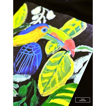 E7th.厚磅繪畫風巨嘴鳥刷毛大學T-黑(E7F0072311)