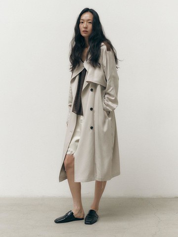 LEATHER FLAP DETAIL TRENCH COAT [GREY]
