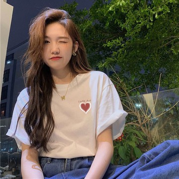 胖胖美依 短袖上衣 T恤 上衣 S-2XL白色正肩學短袖T恤夏季簡約寬鬆ins印花顯瘦上衣-7841.