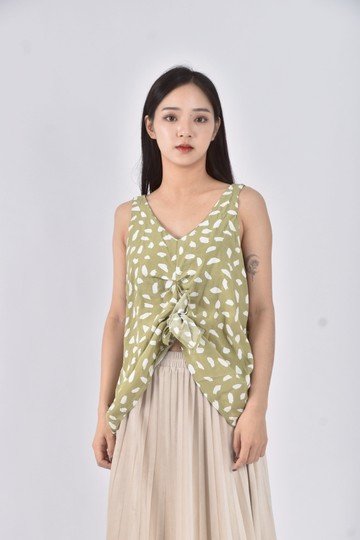 (L) storytag love yourself韓牌無袖抽皺綠色上衣