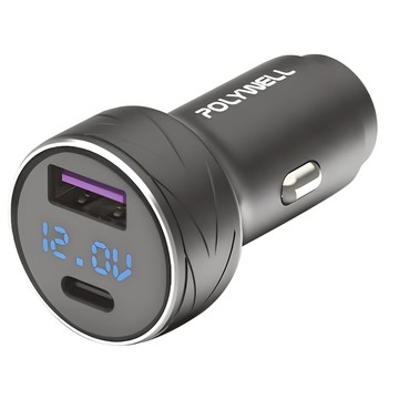 POLYWELL 寶利威爾 USB + Type-C 27W 車用充電器 59 x 29.2mm  PW15-T03-A004  黑色