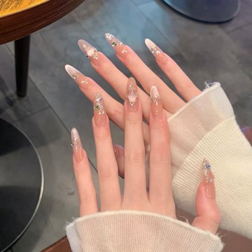 【粉晶綺夢】純欲法式貓眼穿戴甲中長款 細閃彩鑽溫柔穿帶甲片 絕美富家千金假指甲貼片 亮鑽高級感貓眼美甲片