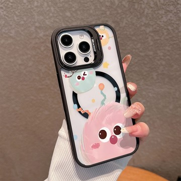 可愛煤球適用蘋果17/16promax手機殼iPhone15plus磁吸殼14pro亞克力13鏡頭支架12防摔11硬殼