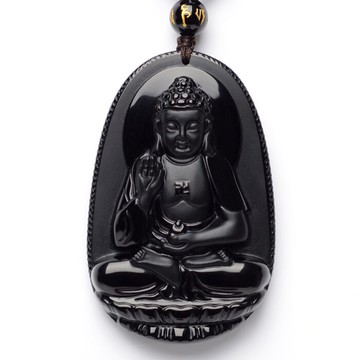 開光 天然黑曜石阿彌陀佛吊墜 屬豬屬狗本命佛 生肖狗豬守護神