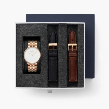 【超值組合・限時8折】ND精裝禮盒 Native 本真 36mm 玫瑰金殼×白面 玫瑰金五珠精鋼+極夜黑+復古棕真皮錶帶  Nordgreen 北歐設計師手錶 NR36RGXX5LROLEBLLEBR 組合裝 熱賣中!