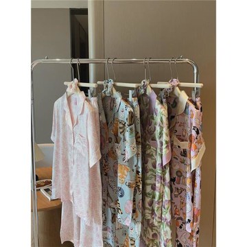 睡衣夏季女款冰絲2024新款短袖長褲趙露思同款貓咪絲綢家居服套裝