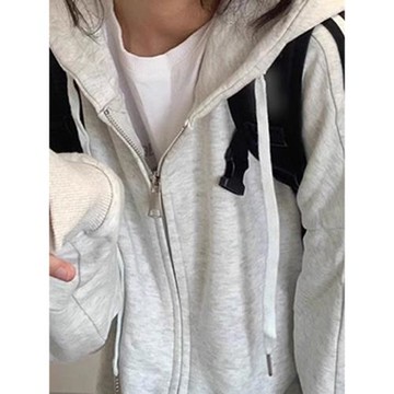 美式復古三條杠2025新款春秋季外套甜美慵懶風加絨連帽灰色衛衣女