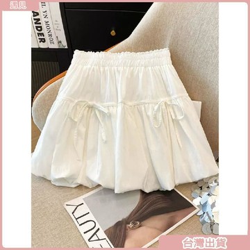 限時特價💕法式芭蕾風蝴蝶結半身裙女夏季胖mm綁帶a字花苞裙燈籠蓬蓬短裙潮