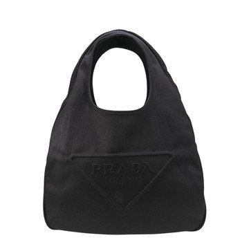 PRADA 大型帆布三角LOGO托特包(黑色)