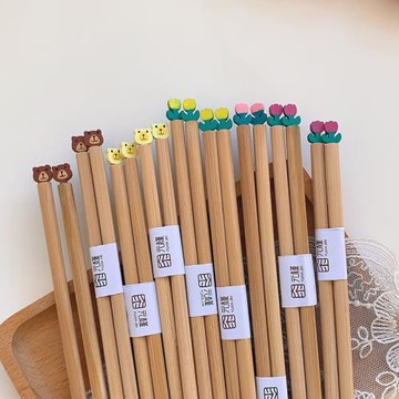 日式ins風立體郁金香家用木質筷子可愛小熊餐具少女心可愛竹筷