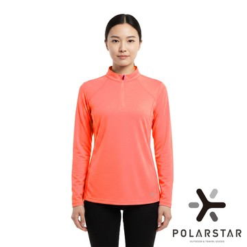 【PolarStar】女排汗立領長袖上衣『橘粉紅』P26116 戶外 露營 登山 健行 休閒 時尚 出國 旅遊 排汗 立領 長袖 上衣