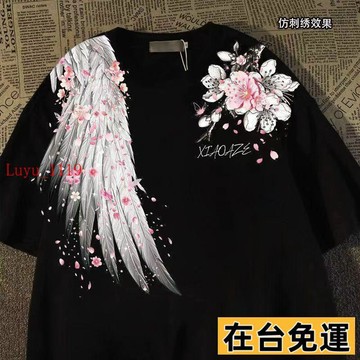 LUYU💗低價下殺💗100%不起球美式復古翅膀印花短袖t恤潮牌男女潮流寬鬆體恤上衣酷