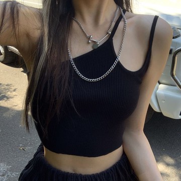 設計感不規則學生外穿單肩背心吊帶女夏裝大碼顯瘦無袖打底上衣潮