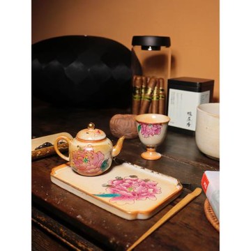 志野手繪牡丹茶壺單壺手工陶瓷泡茶壺功夫茶具復古中式女士煮茶壺