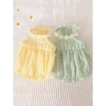 寵物狗狗貓咪衣服吊帶裙夏季薄泰迪比熊布偶裙子休閑背心黃色綠色