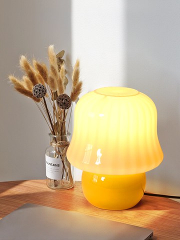 Muran中古法式奶油臺燈琉璃書桌小臺燈臥室床頭燈網紅裝飾蘑菇燈