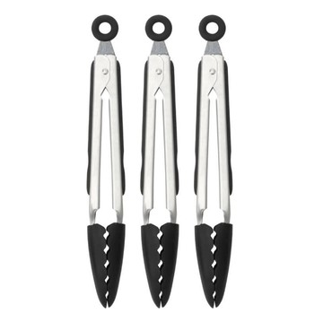 矽膠廚具食物夾 手柄木頭 矽膠金屬  3支