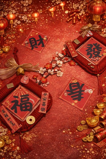 過年春聯-發、財、福、春