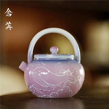 念苒｜景德鎮手繪鯨魚提梁壺茶壺家用高檔陶瓷功夫小壺女士泡茶器