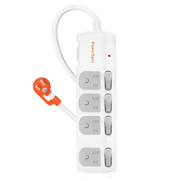 PowerSync 包爾星克 5開4插防塵防雷擊抗搖擺延長線 4孔 TPS354DN9018  1.8m  1個  白色