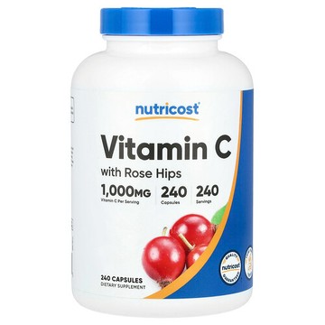 Nutricost, 含玫瑰果的維生素 C，1000 毫克，240 粒膠囊