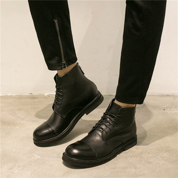 內增高男士靴子真皮高幫鞋系帶後拉鏈大頭皮靴  七天預購+現貨