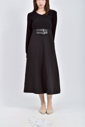 (S) 【尚樺私服】ky質感長袖假兩件黑色洋裝