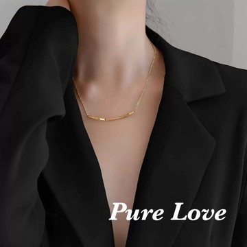 Pure Love樂芙 / 正韓 鈦鋼【316L醫療鋼】G01079幾何一字微笑曲線鎖骨鏈 短項鏈 / 金