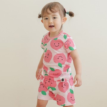 正韓 VOVO - 超優質嬰幼兒/兒童短袖100% 有機純棉家居服/睡衣-甜心桃子