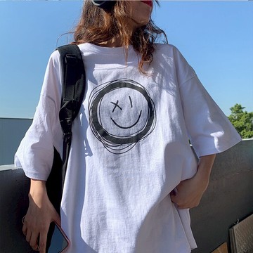 正肩短袖t恤女夏裝寬松ins潮原宿風chic港風半袖學生上衣