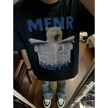 8391 人再三消費🎇2026夏季重磅新款設計感貓貓可愛印花圖案情侶同款青年上衣T恤TVUD