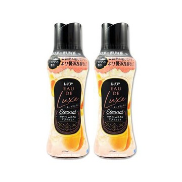 (2瓶超值組)日本P&G-Lenor Eau de Luxe奢華12週衣物芳香顆粒香香豆470ml/瓶-白麝香杏桃(粉橘)(織品洗滌香氛豆,多機適用)