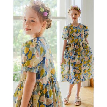 女大童夏季連衣裙波西米亞童裝小女孩長裙薄款純棉海邊花朵沙灘裙