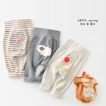 嬰兒褲子春秋裝男女寶寶高腰卡通包屁長褲外穿新生兒可愛大pp褲子