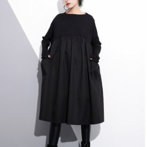 春新作 春 ワンピース 長袖 切り替えワンピース ポケット付き 原宿系ファッション 黒ワンピース モード系 ワンピース オーバーサイズ ゆ 通販 Lineポイント最大4 0 Get Lineショッピング