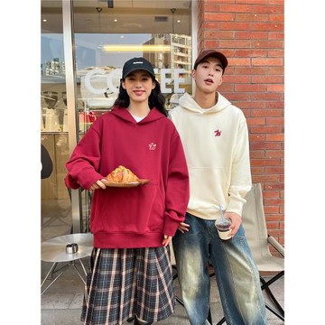 PSO Brand 男裝女裝毛巾底可愛祥龍紅色連帽衛衣情侶帽衫春秋外套