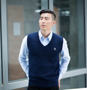 男士 純羊毛背心 V領背心 針織毛背心 套頭羊毛背心 三燕牌小羊毛背心 100%純羊毛 828-1 V領 丈青色