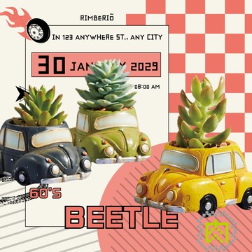 新品上市拼肉肉【肉肉玩具箱】-日本進口復古金龜車多肉植物組合盲盒X2＿６色隨機出2台車（植物隨機出貨，三吋盆穩根）