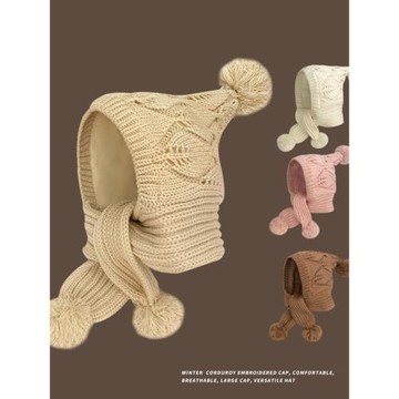 兒童帽子秋冬款百搭圍巾帽一體中大童韓版毛線護耳帽防風保暖冬季