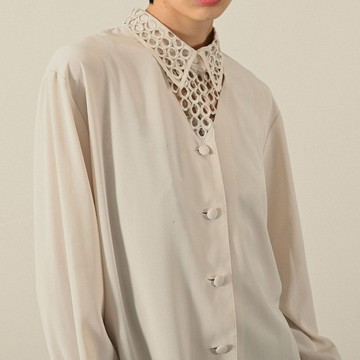 【NaSuBi Vintage】鏤空設計純色古著襯衫