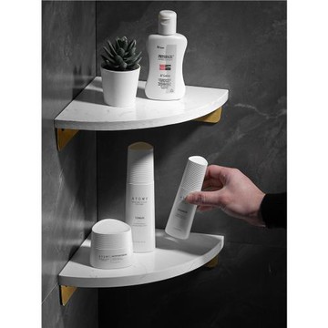 輕奢大理石衛生間轉角置物隔板免打孔白色浴室三角置物架衛浴收納