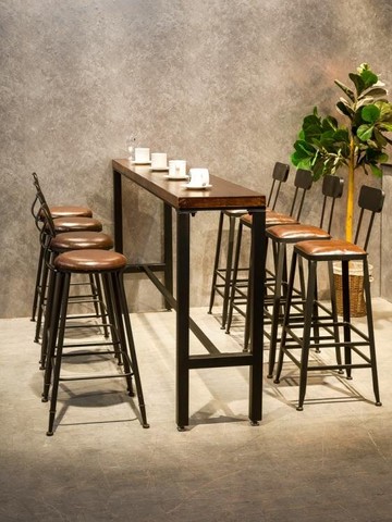 吧檯桌椅 鐵藝實木小吧臺桌陽臺奶茶店靠墻家用長條酒吧桌方形高腳