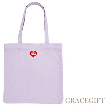 【Grace Gift】Care Bears-簡約素面愛心LOGO帆布包 紫