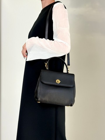 【日本直送 名牌中古包】CELINE 賽琳 手提包 黑色 鏈條 皮革 2way 荔枝紋 vintage 古董 nnb8md