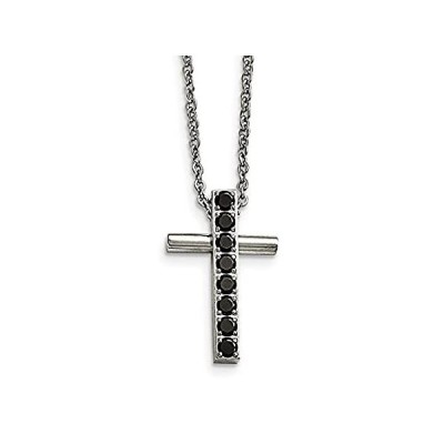 Solid Stainless Steel Men's Black CZ Cubic Zirconia Cross Pendant Necklace